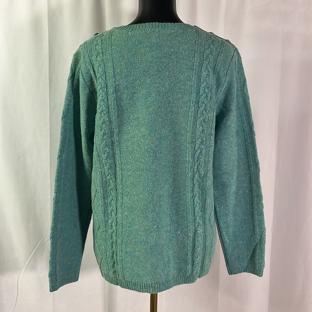 NWOT Appleseed’s Teal Confetti Knit Wool Cable Knit Crew Neck Sweater - Picture 4 of 16